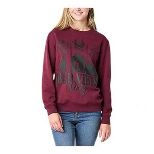 DISNEY VILLIANS Sweatshirt Bad Vibes Only Burgundy Crew Neck Size Small NEW